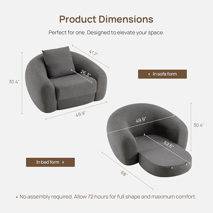 SICOTAS Curved Sofa Couch Bed for Living Room Convertible Futon Cloud Boneless - Image 2