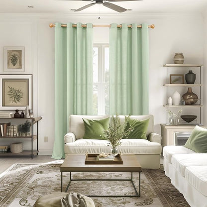 YoungsTex Sage Linen Curtains for Living Room Spring Decor, Light Green Light - Image 2