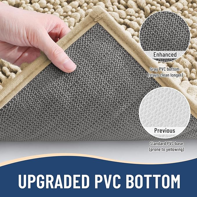 Arotive Luxury Chenille Bathroom Rug Mat, Extra Soft Thick Absorbent Shaggy Bath Rugs, Non-Slip Machine Wash Dry, Plush Bath Mats for Bathroom, Shower and Tub, 47x17, Beige