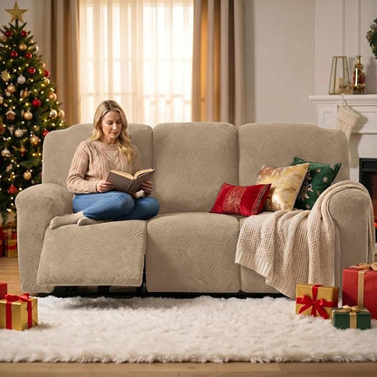 5-Piece Recliner Sofa Covers, Stretch Geometric Strokes Jacquard Recliner Sofa - Image 5
