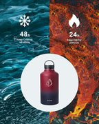 BUZIO 64 oz Water Bottle Insulated with Straw & 3 lid and Carrying Pouch, Leak Proof Half Gallon Stainless Steel Water Flask Jug, Cold for 48 Hrs Double Vacuum Thermo Canteen, BPA-Free, Ruby Red Navy