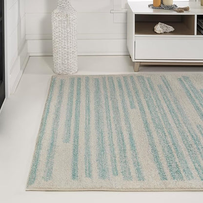 JONATHAN Y Khalil Modern Berber Stripe Cream/Turquoise Indoor Area Rug - Image 3