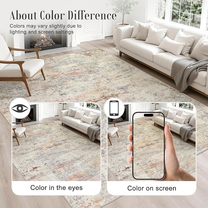 2.6x14 Washable Runner Rug:Modern Abstract Indoor Soft Carpet Taupe | - Image 4