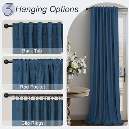 Navy Blue Black Out Curtains 96 Inches Long 2 Panels Linen Textured Blackout - Image 6