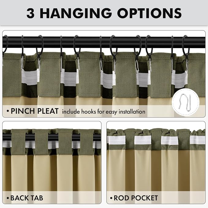 MIULEE 100% Blackout Linen Curtains 42 x 90 Inch Light Olive Green 2 Panels | - Image 5