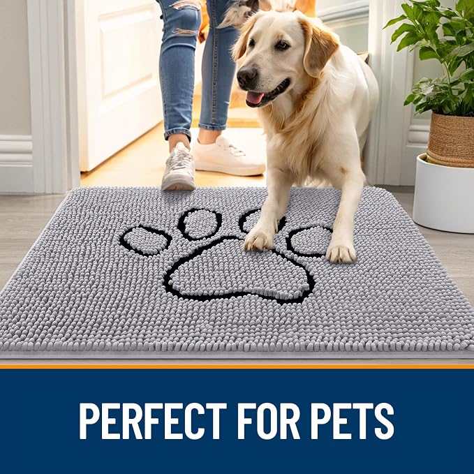 OLANLY Dog Door Mat for Muddy Paws 30x20, Paw Print Design Chenille Mud Mat | - Image 6