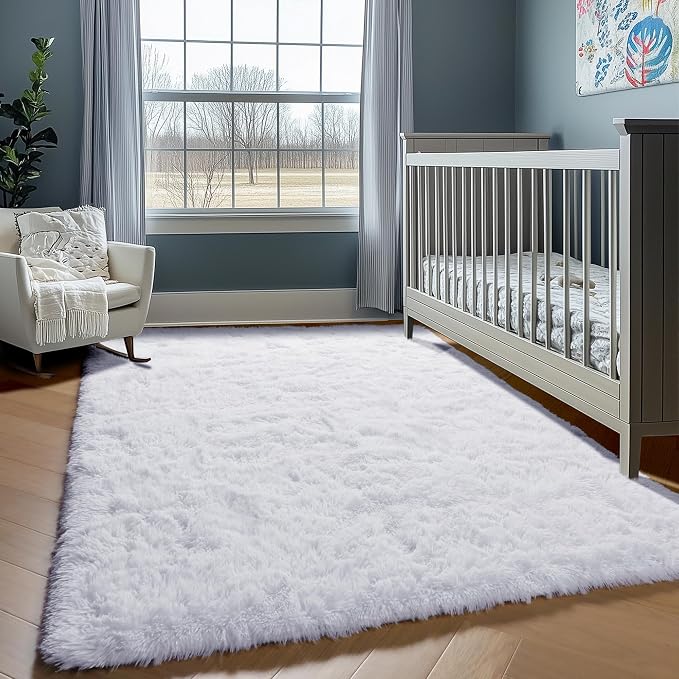 White 6x9 Area Rugs for Living Room Bedroom, Large Fluffy Bedside Throw Rug - Image 6