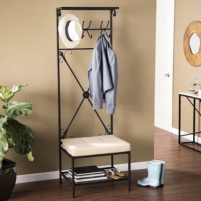 SEI Furniture - Dovanti Entryway Storage Rack & Bench Seat - Transitional Design - Image 4