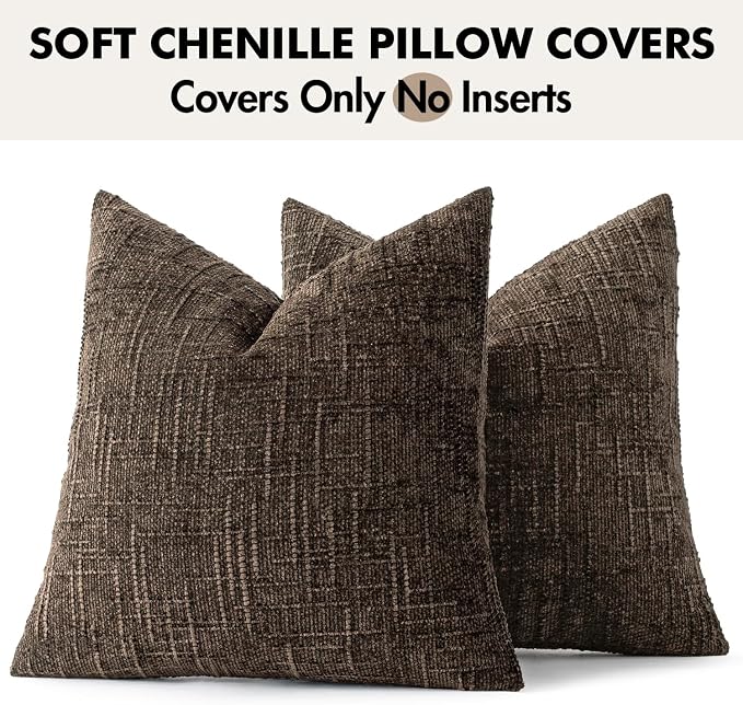 MIULEE Chenille Textured Fall Throw Pillow Covers Brown 18x18 Set of 2 | Slubby - Image 7