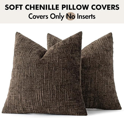 MIULEE Chenille Textured Fall Throw Pillow Covers Brown 18x18 Set of 2 | Slubby - Image 7