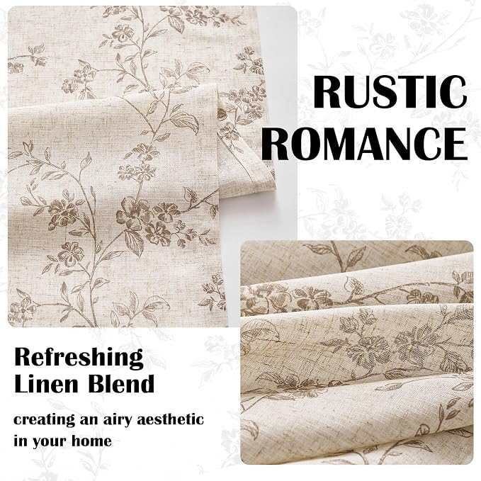 Taupe on Beige Linen Kitchen Curtains Rod Pocket 26W X 36L 2 Panels | Elisa - Image 5