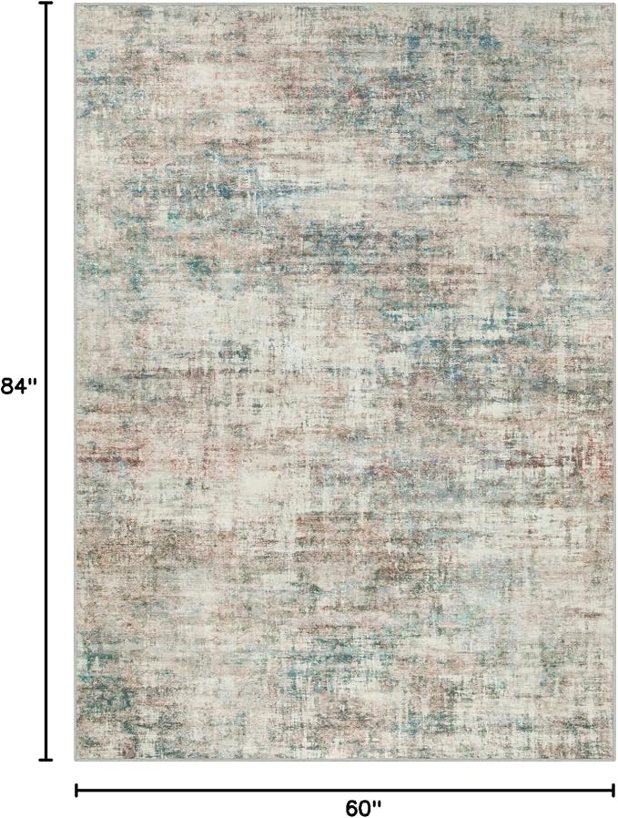 5x7 Area Rugs for Living Room: Washable Abstract Multi Color Badroom Carpet | - Image 2