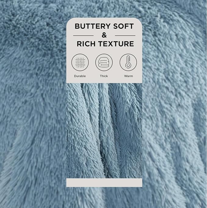 Bedsure GentleSoft Fuzzy Sherpa Faux Fur Blue Twin Blanket Cozy Gifts - Image 2