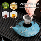 Cast Iron Teapot Set with 2 Tea Cups, Japanese Tea Kettle with Stainless Steel Infuser, Tea Pot Coated with Enameled Interior, Fish Pattern, 27oz 780ml Sky Blue