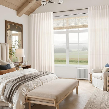 Ivory White Linen Back Tab Curtains 84 Inch Length - Image 7