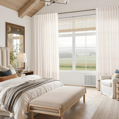 Ivory White Linen Curtains 108 Inches Long Back Tab Pocket Modern Farmhouse - Image 7