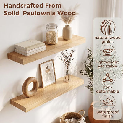 fuqing Natural Wood Floating Shelves | 24 Inch Floating Shelves - Image 4