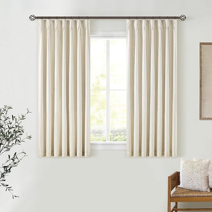 Cream Beige Pleated Black Out Linen 45 Inch Curtains - Image 7