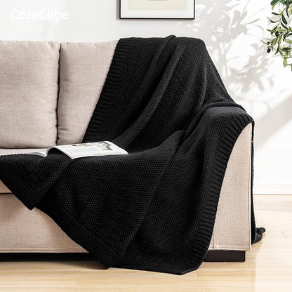 CozeCube Jet Black Seed Stitch Throw Blanket 50"x60", Farmhouse Decor | Blanket - Image 3
