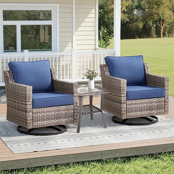3 Pieces Patio Furniture Set-High Back Swivel Patio Chairs Set of 2 by AMCLOBA