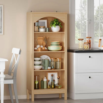 Arched Bookshelf with 4 Tier Open Shelves, Study and Living Room, Natural Oak - Image 8