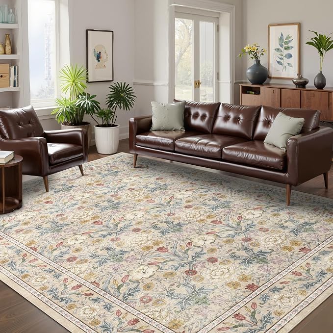 GarveeHome Washable Area Rug 6x9, Soft Vintage Floral Bedroom Rug Non Slip Low by GarveeHome