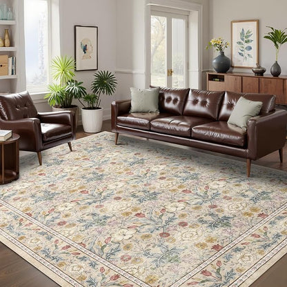 GarveeHome Washable Area Rug 6x9, Soft Vintage Floral Bedroom Rug Non Slip Low by GarveeHome