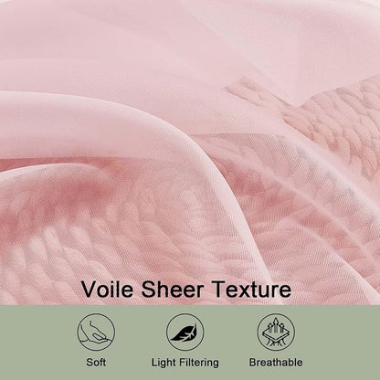 Blush Sheer Curtain 90 Inches Long 2 Panels Set, Solid Filmy Drapes - Image 5