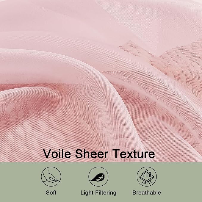 Sheer Curtains 84 Inches Long 2 Panels Set, Sheer Blush Curtains - Image 6