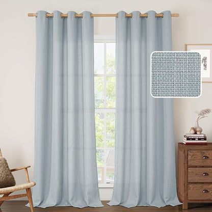 Haze Blue Linen Curtains 84 Inch Length by LAMIT