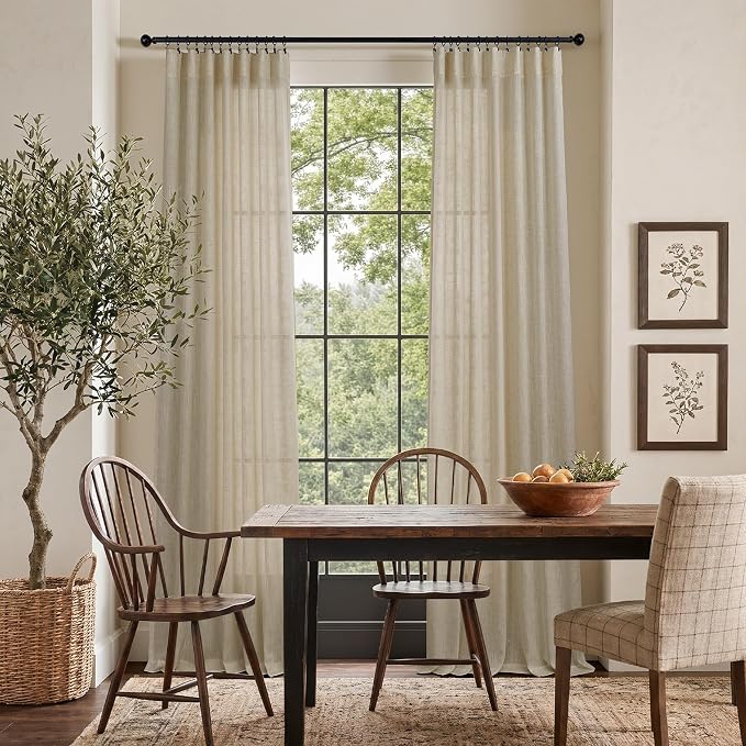 Burlywood Birch Natural Linen Curtains 92 Inch Length 2 Panels Set Back Tab - Image 2