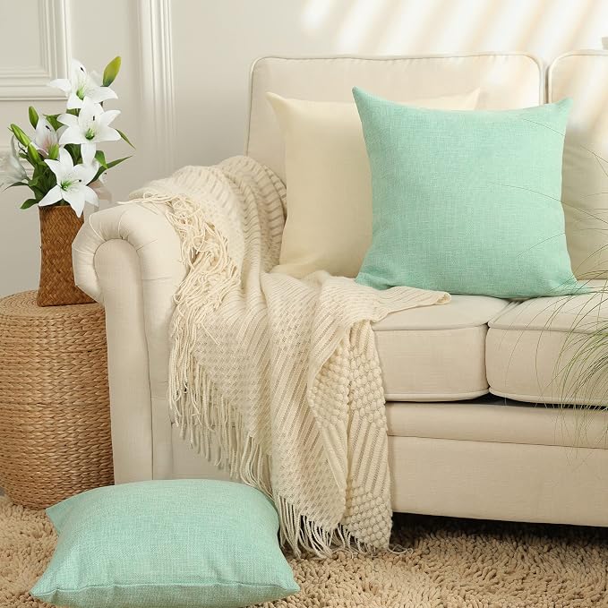 Stellhome Set of 2 Linen Throw Pillow Cover Square Spring Decorative Farmhouse - Image 6