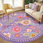 RELEANY Floral Washable Round 8ft Area Rug Purple/Pink | Flower Carpet Print by RELEANY