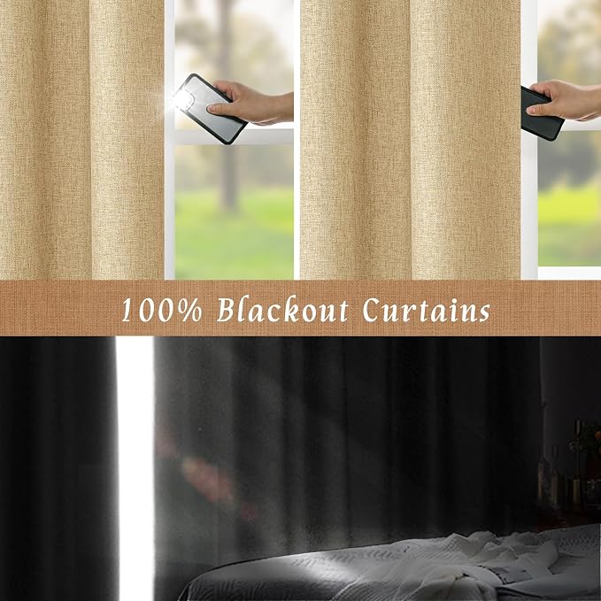 40 Inch Length 100% Blackout Linen Curtains - Image 3