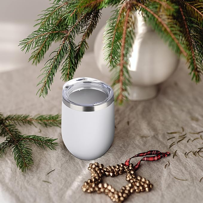 DOMICARE Stainless Steel Wine Tumbler Bulk with Lid, Personalized White Insulated Tumblers Set, 12oz Travel Coffee Cups Pack of 1