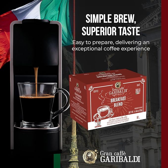 Caffè Garibaldi Colombian Decaf Coffee Pods, Single-Serve Capsules for Keurig K-Cup Brewers, Single Serve Cups with 100% Arabica Blend for Coffee Makers, 12 Count Recyclable Pods - Medium Roast
