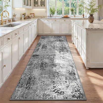 3x10 Grey Rug Runners for Hallways Kitchen Runner Rug Non Slip Washable Black - Image 3