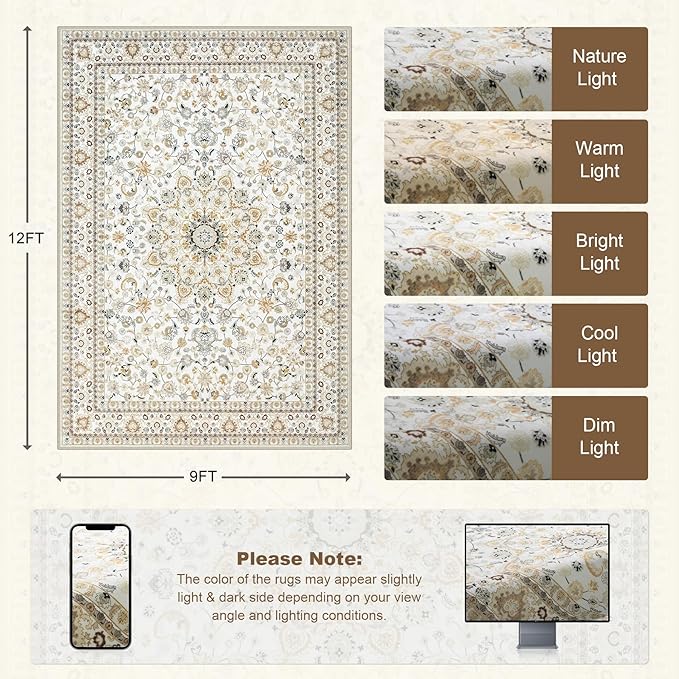 9x12 Area Rugs Living Room: Washable Vintage Rug - Image 2