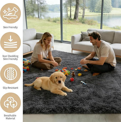 8x10 Area Rug Fluffy Shaggy Ultra Soft Faux Fur Non-Slip Machine Washable Carpet - Image 2