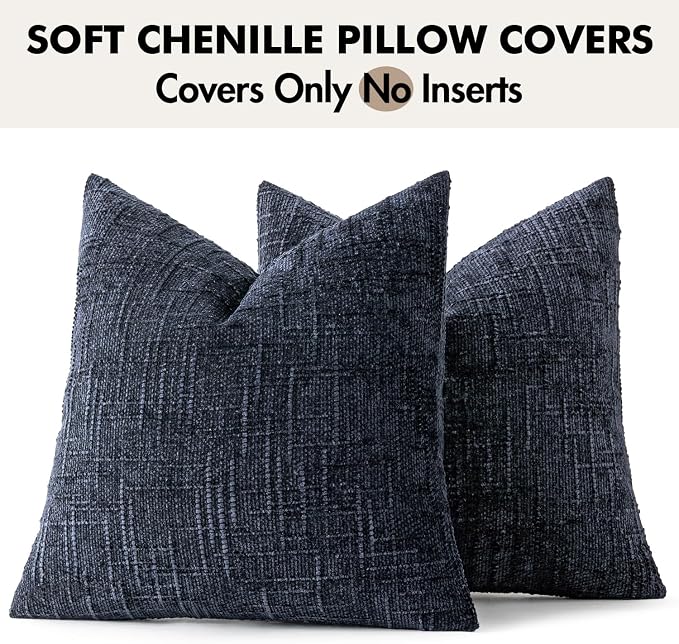MIULEE Chenille Textured Throw Pillow Covers Navy Blue 20x20 Set of 2 | Slubby - Image 7