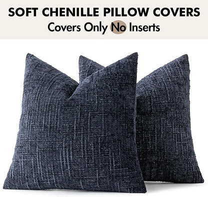 MIULEE Chenille Textured Throw Pillow Covers Navy Blue 18x18 Set of 2 | Slubby - Image 7