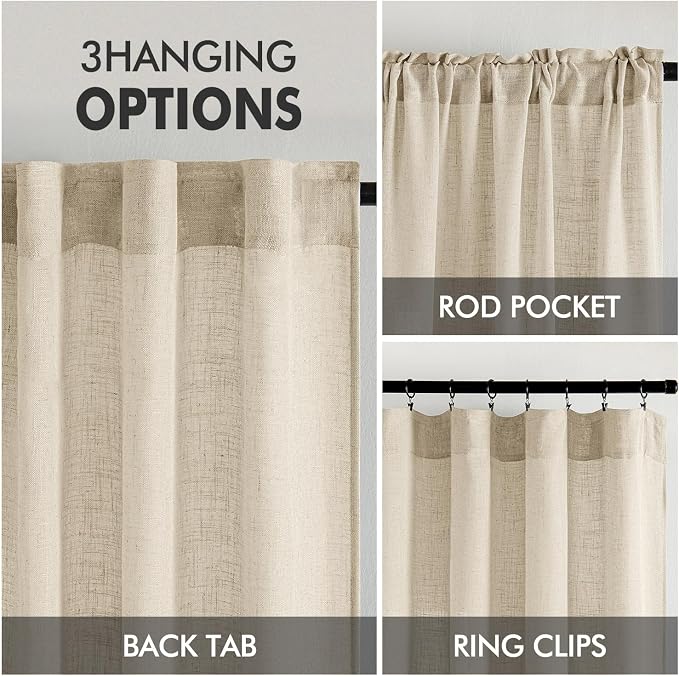 MIULEE Linen Curtains 52x90 Inch Length 2 Panels - Image 3