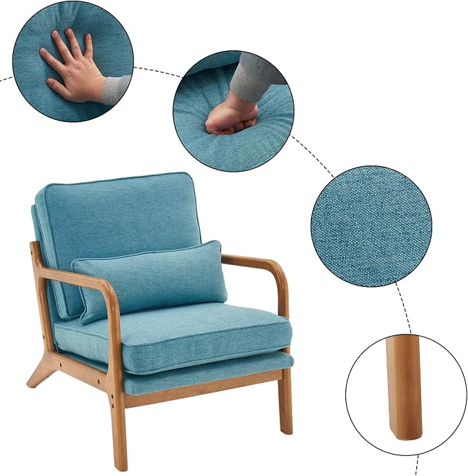 VINGLI Cozy Living Room Chairs, Linen Teal Accent Chairs Set of 2, Wood Lounge - Image 3