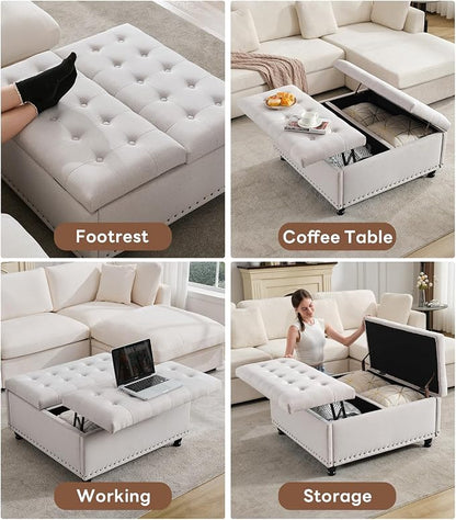 Tbfit Large Square Storage Ottoman Bench, Tufted Upholstered Coffee Table - Image 3