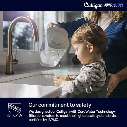 Culligan with ZeroWater Technology 7-Cup Water Filter Pitcher – Includes 5-Stage Advanced Water Filter, IAPMO Certified to Reduce Lead, Total PFAS (Forever Chemicals), Mercury, Fluoride, and Chlorine