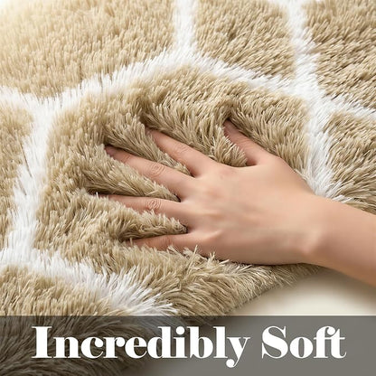 Area Rugs for Living Room, 7x10 Fluffy Beige and White Modern Bedroom Rug | - Image 3