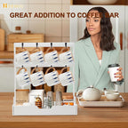 MinBoo Coffee Mug Cup Stand Bamboo Counter Top with 16 Hooks 2 Tier Coffee Mugs Tree with Coffee Pod Drawer Countertop Mug Rack Shelf Organizer Stand for Home Coffee Bar Kitchen Storage Display White