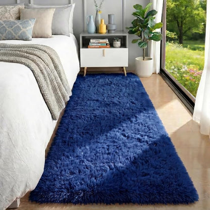 Navy Blue Rugs for Bedroom, Living Room 2x6 Ft, Fluffy Runner Rugs | Plush - Image 2