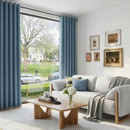100% Blackout Linen Textured Curtains 72 Inch Long, Stone Blue | 100% Blackout - Image 5