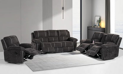 Betsy Furniture Modern Fabric Recliner Sofa Set, Loveseat w/Console, Recliner by BetsyFurniture